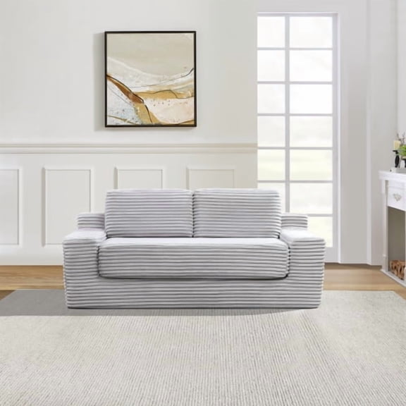 71" Corduroy Convertible Loveseat Sleeper Sofa Bed, Pull-Out Loveseat with Compressed Box, Convertible Sofa Bed Couch for Small Spaces, Gray