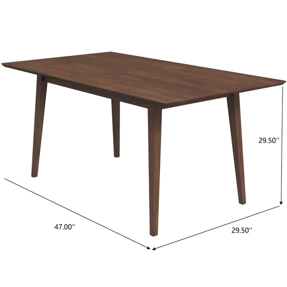 Mid-Century Modern Solid Wood Dining Table for 4-6 People, 47-Inch Rectangular Kitchen Table with Brown Stain Finish, Space-Saving Dining Table for Small Spaces