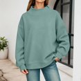 thumbnail image 2 of Bysome Women Sweatshirts Solid Color Long Sleeve Mandarin Collar Tees Autumn Comfortable Women Sweatshirt Size 3XL Green, 2 of 4