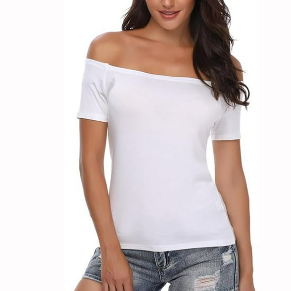 SHITINN Womens Tshirt Women Solid Cold Shoulder Shirt Summer Short Sleeve Slim T Shirt Tops Womens Summer Tops Short Sleeve Women Clothing