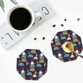 thumbnail image 4 of Lsque Gnome With Mushroom Pattern 4" Drink Coasters Set of 4, PVC Leather Absorbent Coasters, Table Coaster Set Decorative Coffee Cup Coasters Housewarming Gift -Octagon, 4 of 6