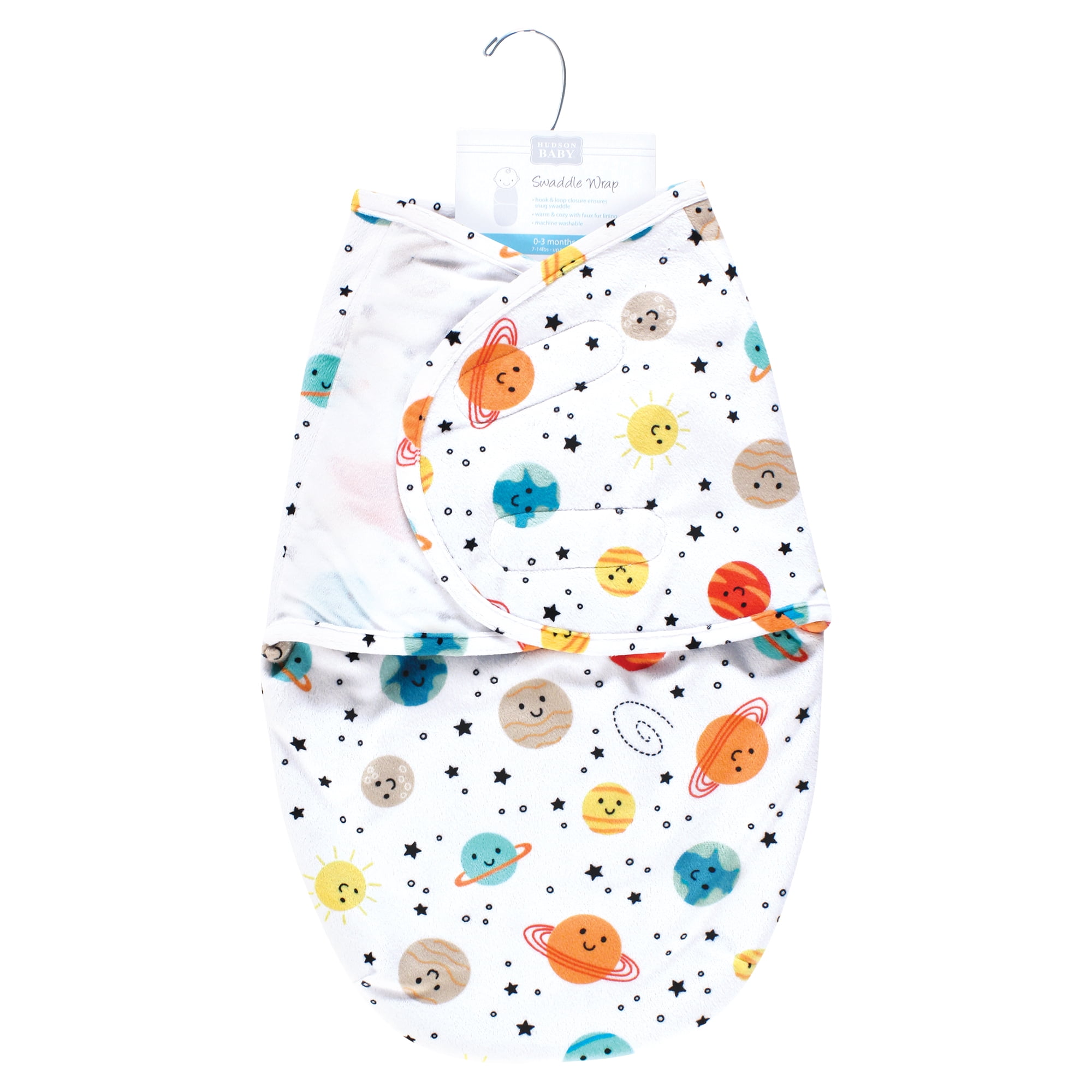 Hudson Baby Plush Faux Fur Swaddle Wrap, Happy Planets, 0-3 Months