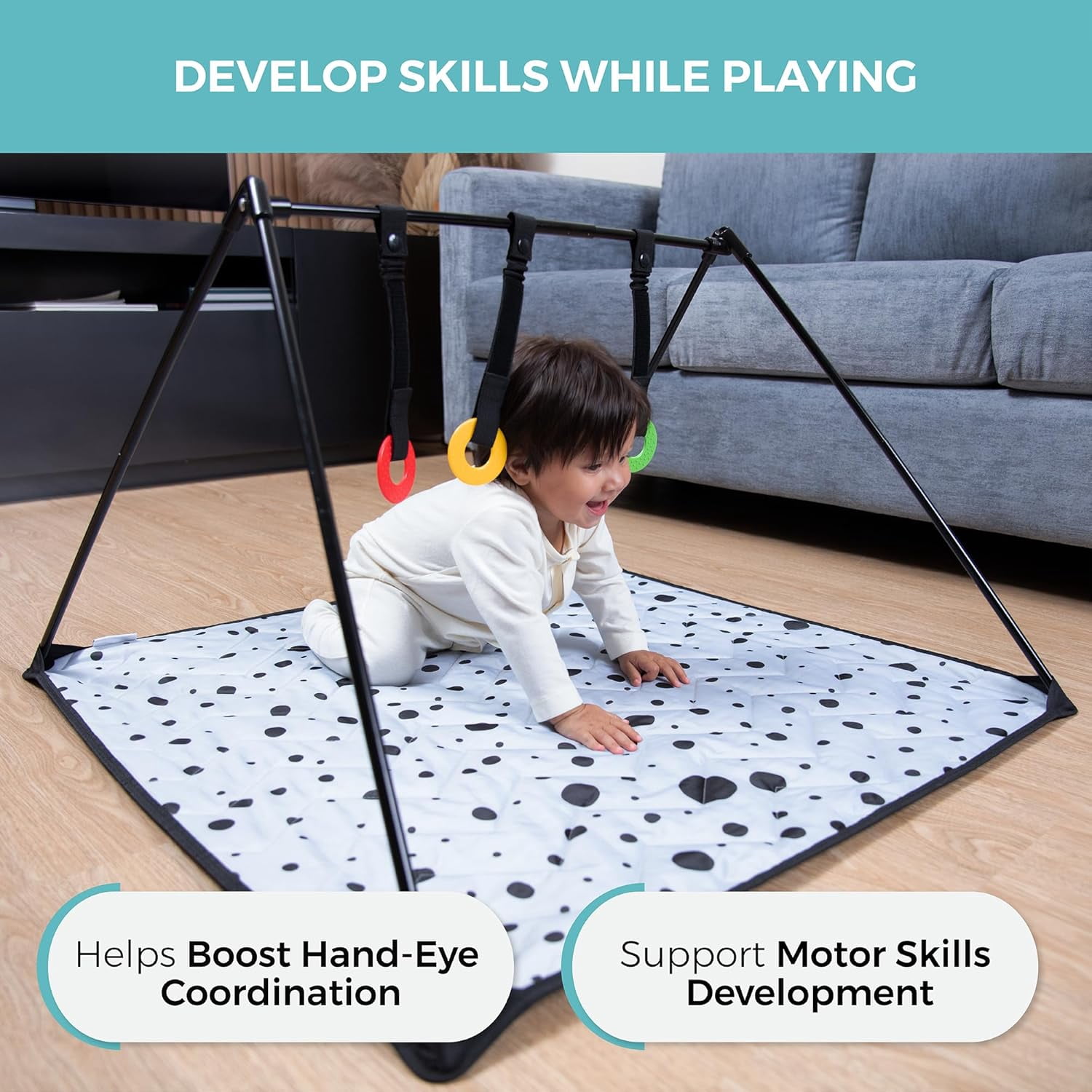 Travel Baby Play Mat for Babies 0-6 Months, Baby Play Mat, Newborn Travel Essentials, Tummy Time for Floor, Portable, Dots Pattern