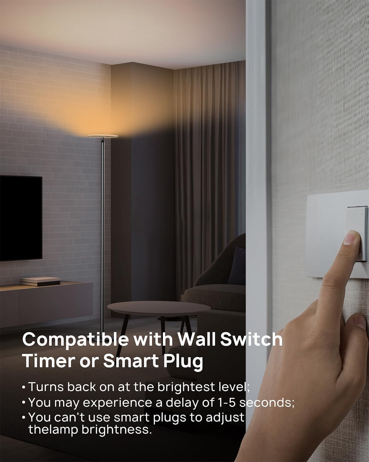 TROND LED Torchiere Floor Lamp, Dimmable 30W, 3000K Warm White Light Max.5000lm, 5-Level Black