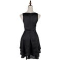 thumbnail image 3 of S/M Fit Black Multilayered Flared Uneven Hem Boat Neck Dress, 3 of 4
