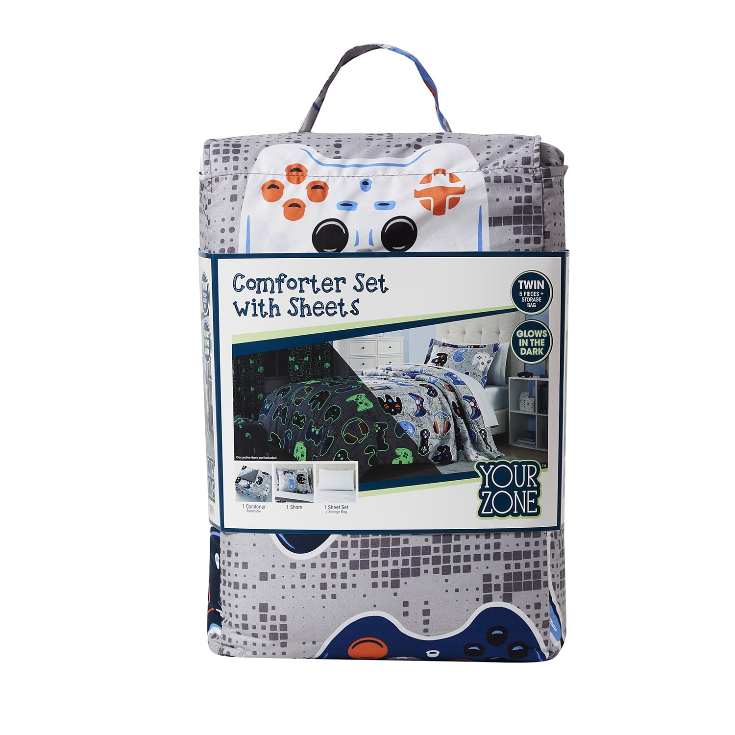Your Zone Glow-in-the-Dark Gamer Bed-in-a-Bag Coordinating Bedding Set, Twin