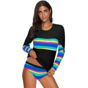 Maillots de bain anti-éruption UV à manches longues pour femmes imprimés maillots de bain Colorblock maillot de bain rembourré surf maillots de bain athlétiques