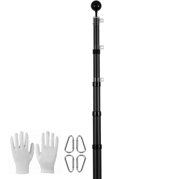 KFFKFF 20FT Telescoping Flagpole Kit, Durable Aluminum Alloy Outdoor Flagpole with Adjustable Display Options, Includes 3x5 American Flag and Accessories, Black