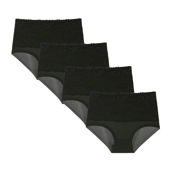 Lilgiuy 4PC Women Lace High Waisted Body Shaper Shorts Shapewear Tummy Control Panties(Black,XL) Winter Fashion 2022