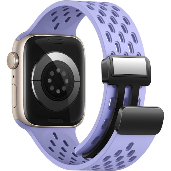 KOMI Breathable Waterproof Magnetic Sport Band for Apple Watch,Hypoallergenic Silicone Strap for iWatch SE 2nd Generation Series 9/8/7/6/5/4/3/2/1,Women 41mm 40mm 38mm Correas. para-Lilac
