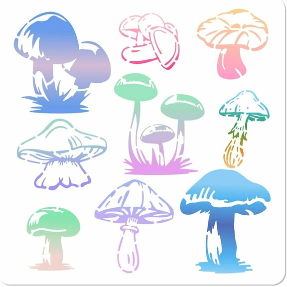Mushroom Painting Stencil Large Wall Art Templates Hollow Out Plastic Silhouette Sign Drawing Reusable Stencils for Painting on Wood Floor Furniture Wall Card Tile DIY Crafts 11.8 x 11.8