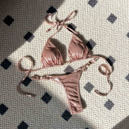 Hipattires Bathing Suits Women 2 Piece Fashion Athletic Bikini Sets Rose Gold Juniors Plain Swimwear Swimsuits