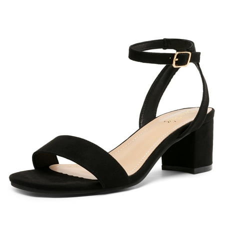 

Dream Pairs Women s Open Toe Ankle Strap Low Block Chunky Heels Sandals Party Dress Pumps Shoes CARNIVAL-W Color BLACK/SUEDE Size 7.5W.