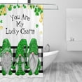 thumbnail image 2 of JOOCAR St.Patrick's Day Shower Curtain, Spring Cute Gnome Bathroom Shower Curtain, Falling Clovers Leaves with Green Elf on Black and White Buffalo Check Plaid Cloth Shower Curtain 72X72 inch, 2 of 6