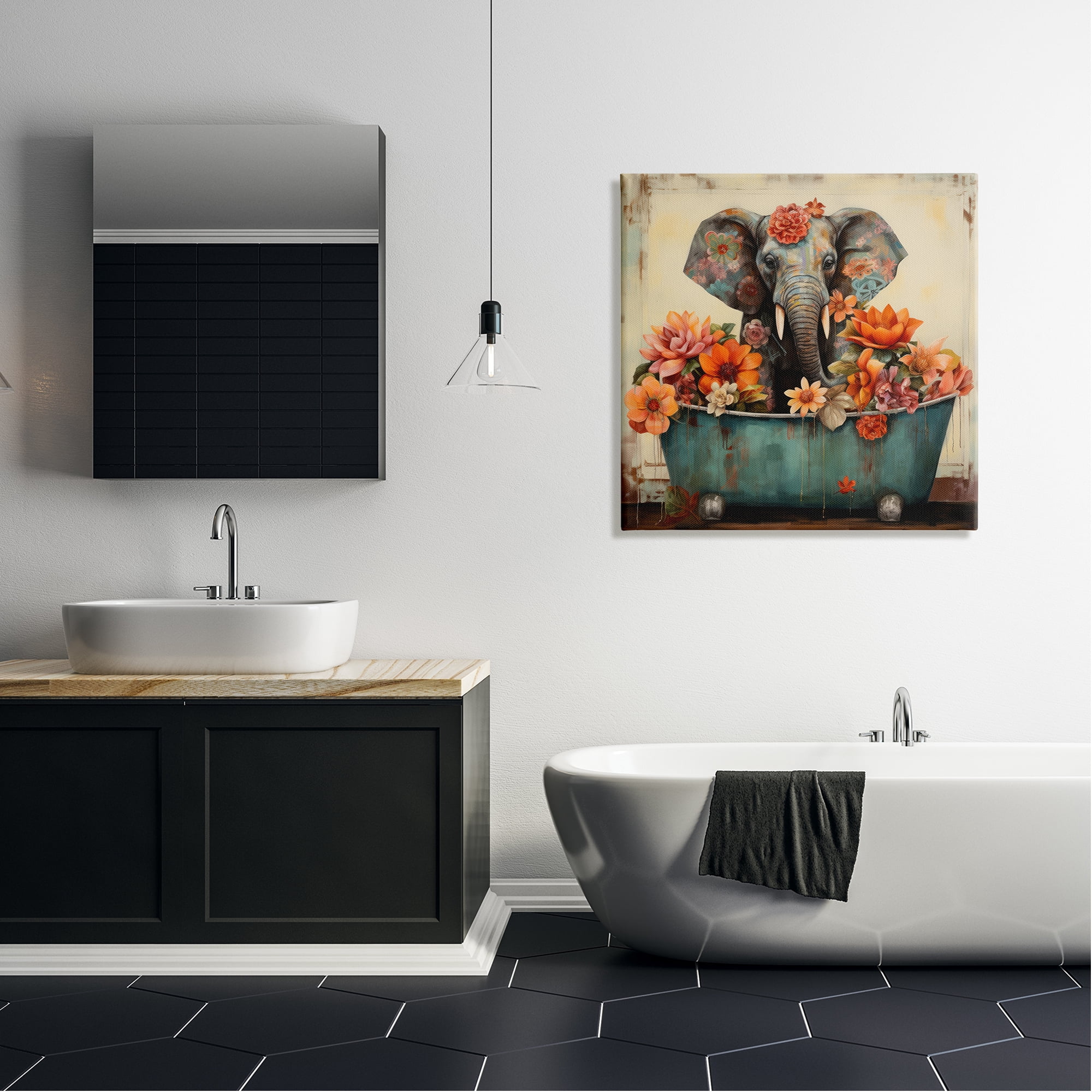 Stupell Industries Rustic Floral Tub Elephant Animals & Insects Painting Gallery Wrapped Canvas Art Print Wall Art, 30 x 30