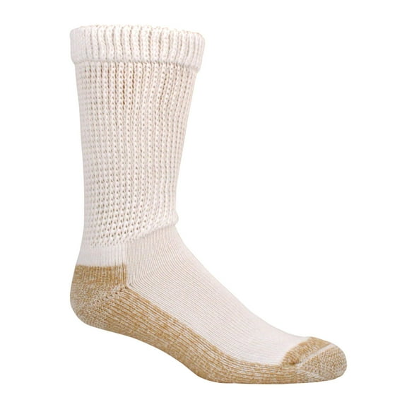 Copper Sole Adult Non-Binding 2 Pair Crew Sock, Men's Shoe Size 6-12, White