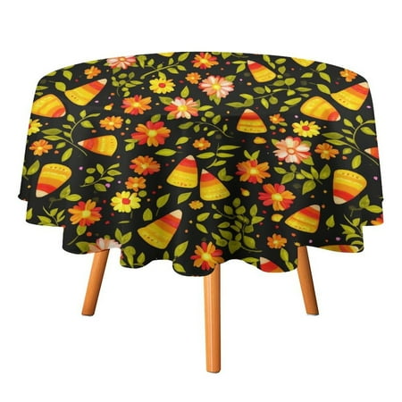 

JINGDS Whimsical Candy Corn Vibrant Flowers-1 Round Table Cloth Halloween Tablecloth Thanksgiving Day Table Cloth Round Cover Circle Tablecloth for Halloween Thanksgiving Fall Party