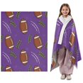 thumbnail image 2 of Kids Blanket 60 x 50 Inch Double-Sided Fleece Nap Mat for Travel,Purple Rugby Ball Printed Machine Washable, 2 of 8