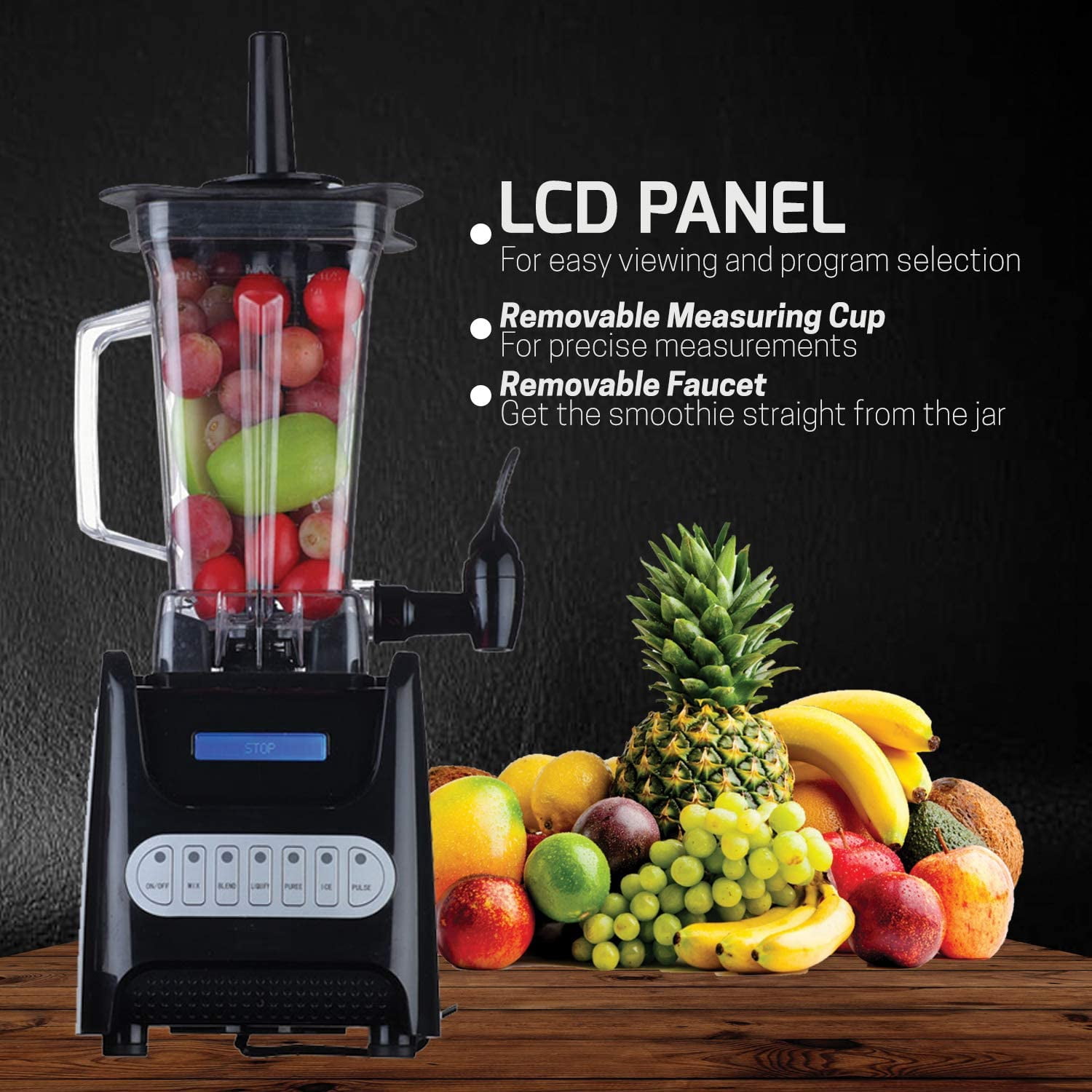 OVENTE Kitchen Countertop Blender with Dispenser Stainless Steel Blade & 1.5L BPA-Free Portable Easy Clean Jar, 1000 Watt Base Powered Electric Mixer for Smoothie Protein Shakes, Black BLH1000B