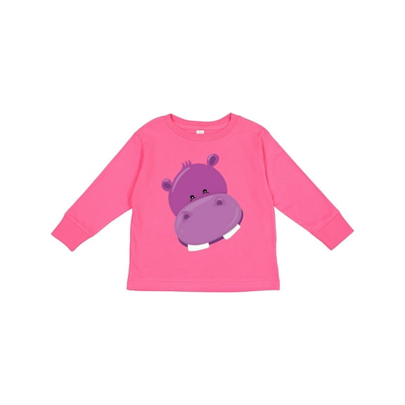 Inktastic Cute Purple Hippo Head Boys or Girls Long Sleeve Toddler T-Shirt