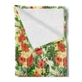 thumbnail image 2 of Tropical Soft Flannel Fleece Blanket, Exotic Pattern with Plumeria Hibiscus Monstera Palm Flowers and Leaves, Cozy Plush for Indoor and Outdoor Use, 50" x 60", Red Pale Yellow Green, by Ambesonne, 2 of 5