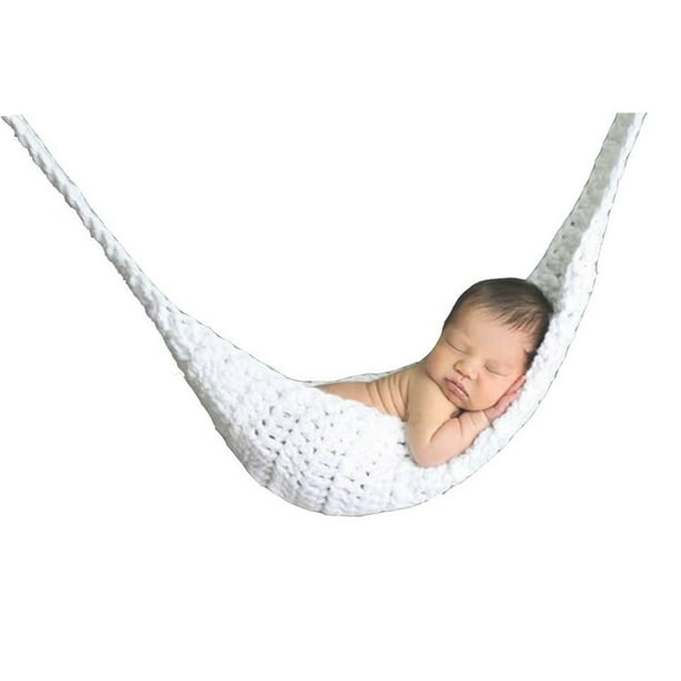 BRIGHTFUFU Lindo infantil del bebé recién nacido del ganchillo hecho a mano de la cama de bebé Hamaca apoyo de la fotografía (Blanco)