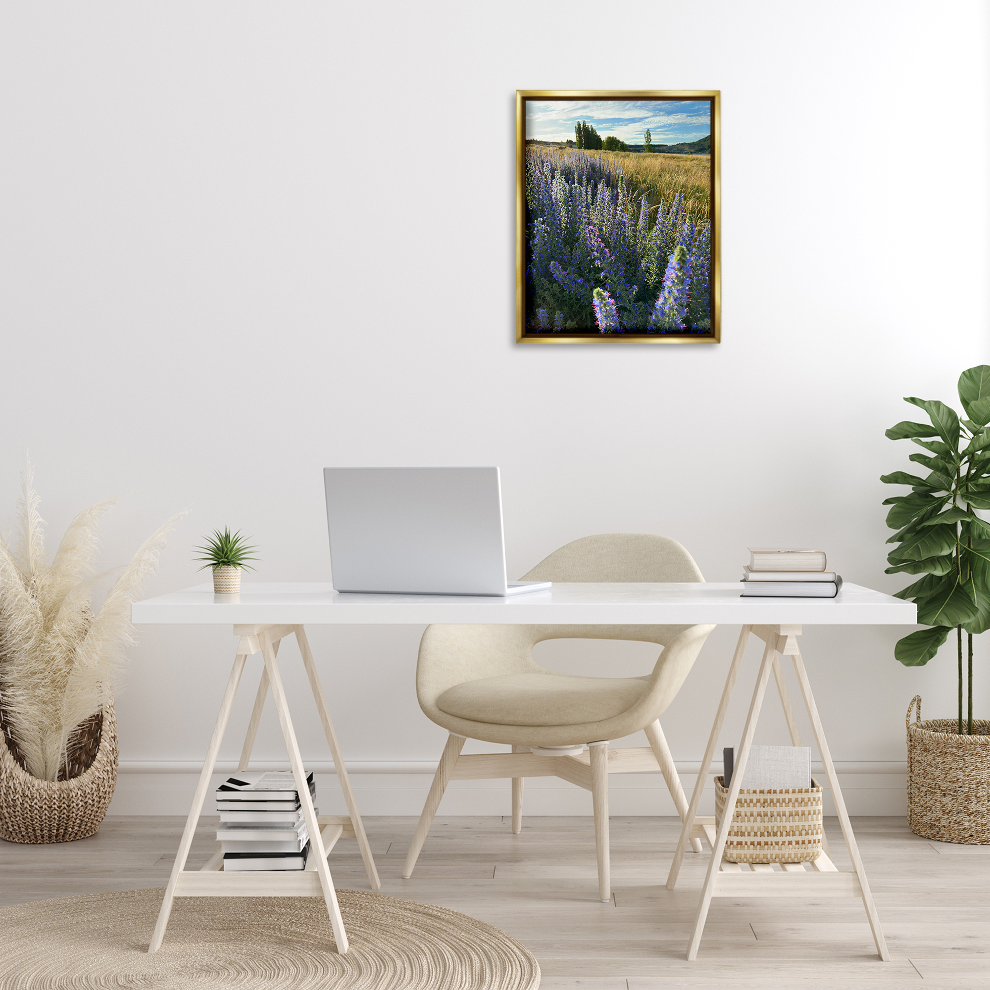 Stupell Industries Lavender Fields Landscape Landscape Photography Gold Floater Framed Art Print Wall Art, 17 x 21