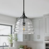 KAISITE Modern Black Metal Pendant Light Transparent Glass Dome Ripple Lampshade Pendant Lamp Kitchen Island Lighting Dining Room