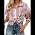 thumbnail image 3 of Camisas de Franela con Botones para Mujer, Camisas A Cuadros de Larga, Blusa Informal de Negocios. Rosa XL, 3 of 10