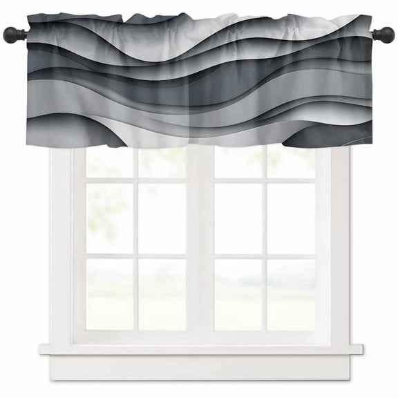 Hokiten Rod Pocket Curtain Valance, Black Gray Ombre Farmhouse Window Valance for Living Room, Bedroom, Kitchen Modern Abstract Moire Art Geometric 54"W x 18"L