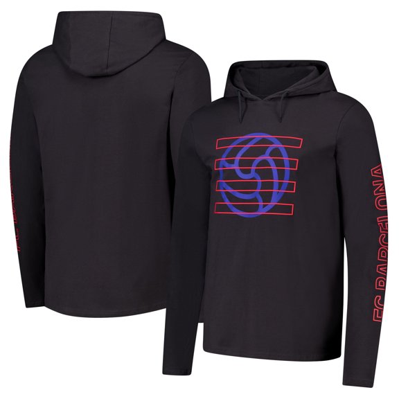 Men's Black Barcelona Wordmark Long Sleeve  Hoodie T-Shirt