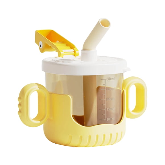 Fiudx Vaso con Pajita con Peso, Tapa Abatible Antigoteo, Boquilla de Gel de Sílice Suave, Mango Antideslizante para Un Agarre Fácil, Escala de Medición Precisa, Bebida Segura para Niños Pequeños, Tam