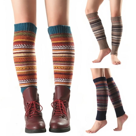 

Farfi Women Striped Knitted Leg Warmers Winter Footless Knee High Fashion Boot Socks