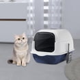 thumbnail image 2 of Caja de Arena para Gatos con Capucha y Tapa Inodoro Grande Bandeja de Arena Azul, 2 of 7