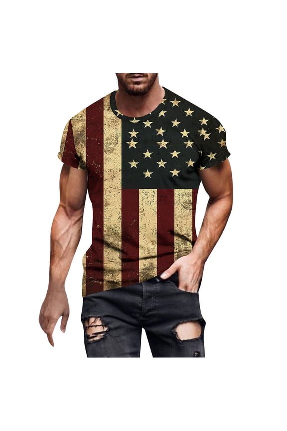 Mens Big & Tall 3D American Flag Print T-Shirt Independence Day Shirt for Men 4th of July Tops Patriotic Summer Short Sleeve Tees