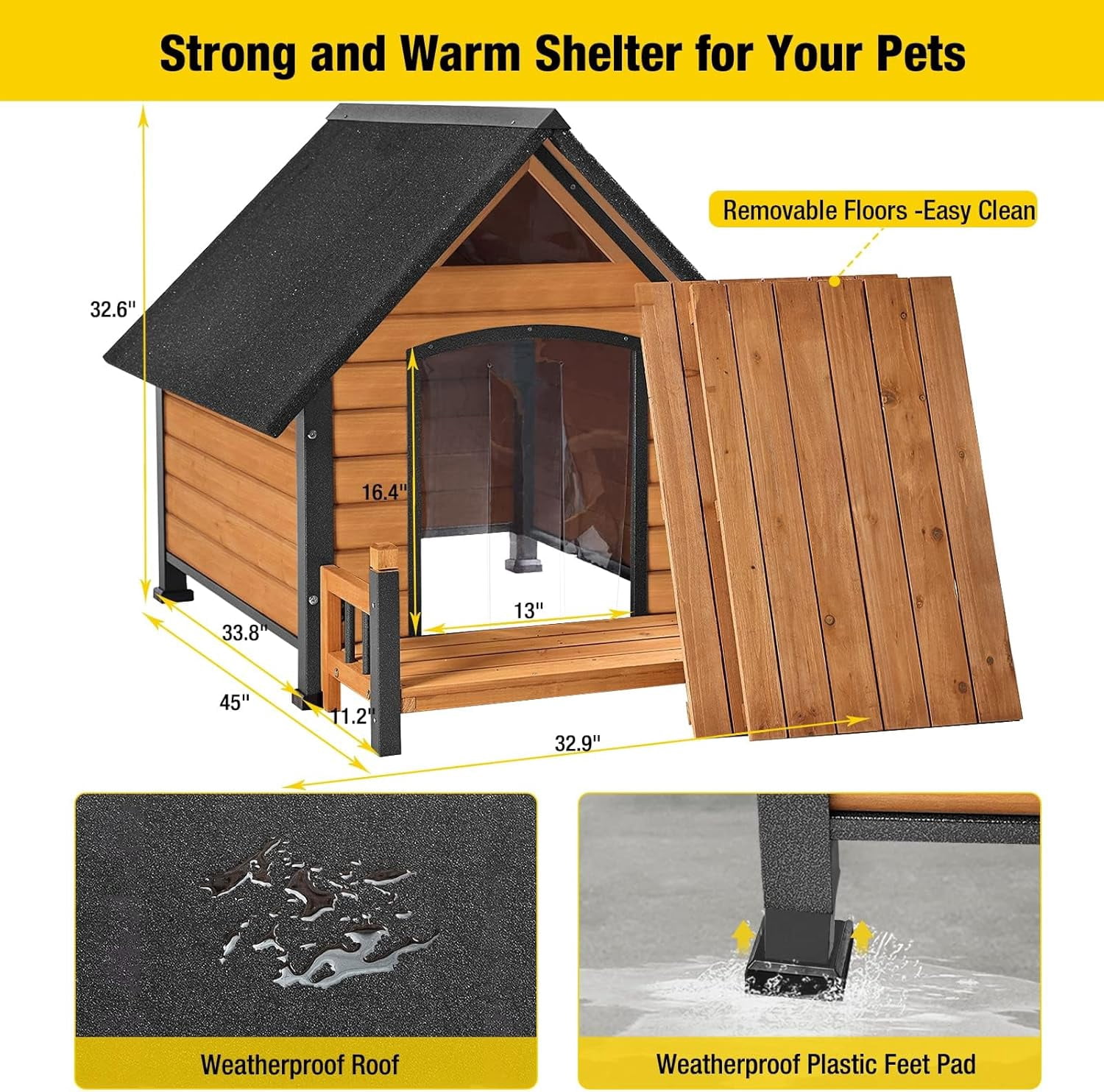 Aivituvin Insulated Dog House with Insulated Liner for Winter Outdoor Weatherproof Kennel All-Around Iron Frame