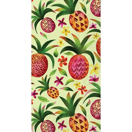 IHR Ideal Home Range Dinner Napkins Disposable 3-Ply Paper Hand Towels, 8.5" x 4.5", Pineapple Paradise, 16-Count