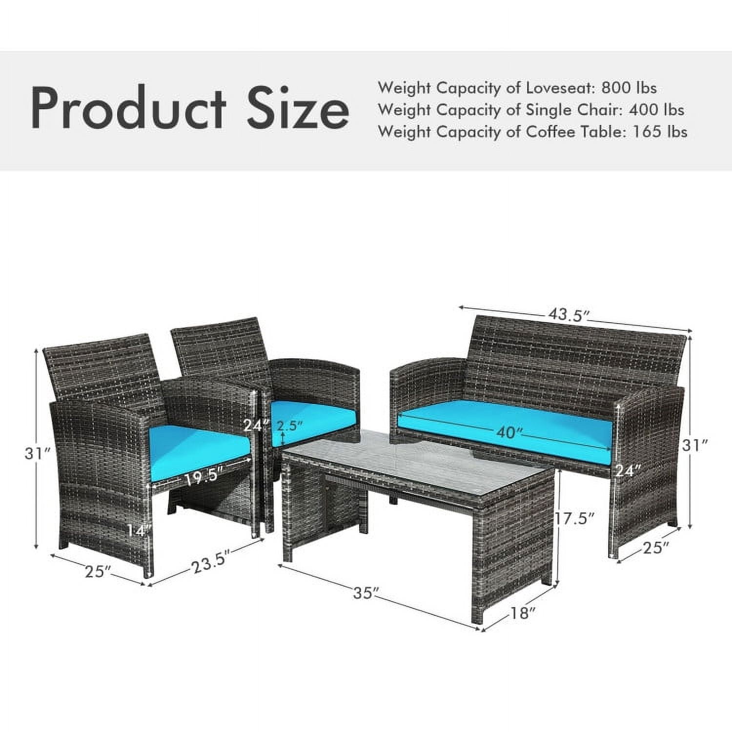 Aimee Lii 4 Pieces Wicker Patio Furniture Set with Cushions, Wicker Outdoor Sectional, Turquoise Aimee Lii 4 Pieces Wicker Patio Furniture Set with Cushions, Wicker Outdoor Sectional, Turquoise