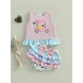 thumbnail image 6 of BemeyourBBs Toddler Baby Girl Golf Outfit Cute Infant Baby Girls Summer Clothes Golf Cart Embroidery Stripe Print Ruffled Tank Tops with Tiered Skirt Shorts 2Pcs Set, 6 of 9