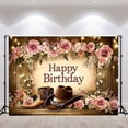 thumbnail image 3 of Rustic Western Themed Birthday Backdrop Retro Happy Birthday Cowgirl Photography Background Roses Hats Boots Boho Bday Party Decorations Banner Cake Table Decor Studio Photobooth Props Gift, 3 of 5