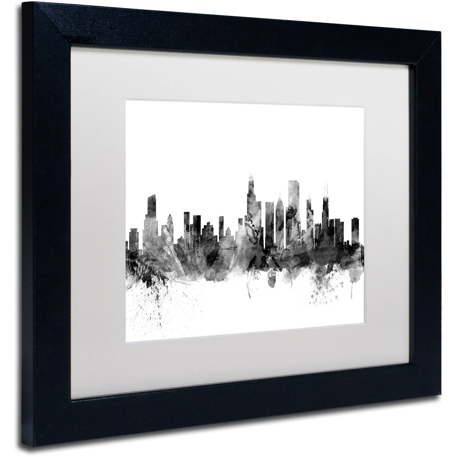 Trademark Fine Art "Chicago Illinois Skyline B&W" Canvas Art by Michael Tompsett, White Matte, Black Frame