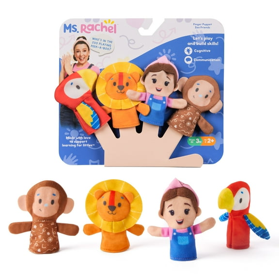 Ms. Rachel Finger Puppets Zoo Friends 4-Pack, for Kids Ages 6 Months and up