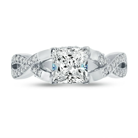 - 925 Sterling Silver Princess Cut Infinity Twist Solitaire Engagement Ring CZ Cubic Zirconia (1.50cttw., 1.0ct. Center) , Size 7