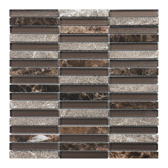 Modket TDH292NS Brown Emperador Stone Marble Glass Stacked Mosaic Tile Kitchen Wall Backsplash