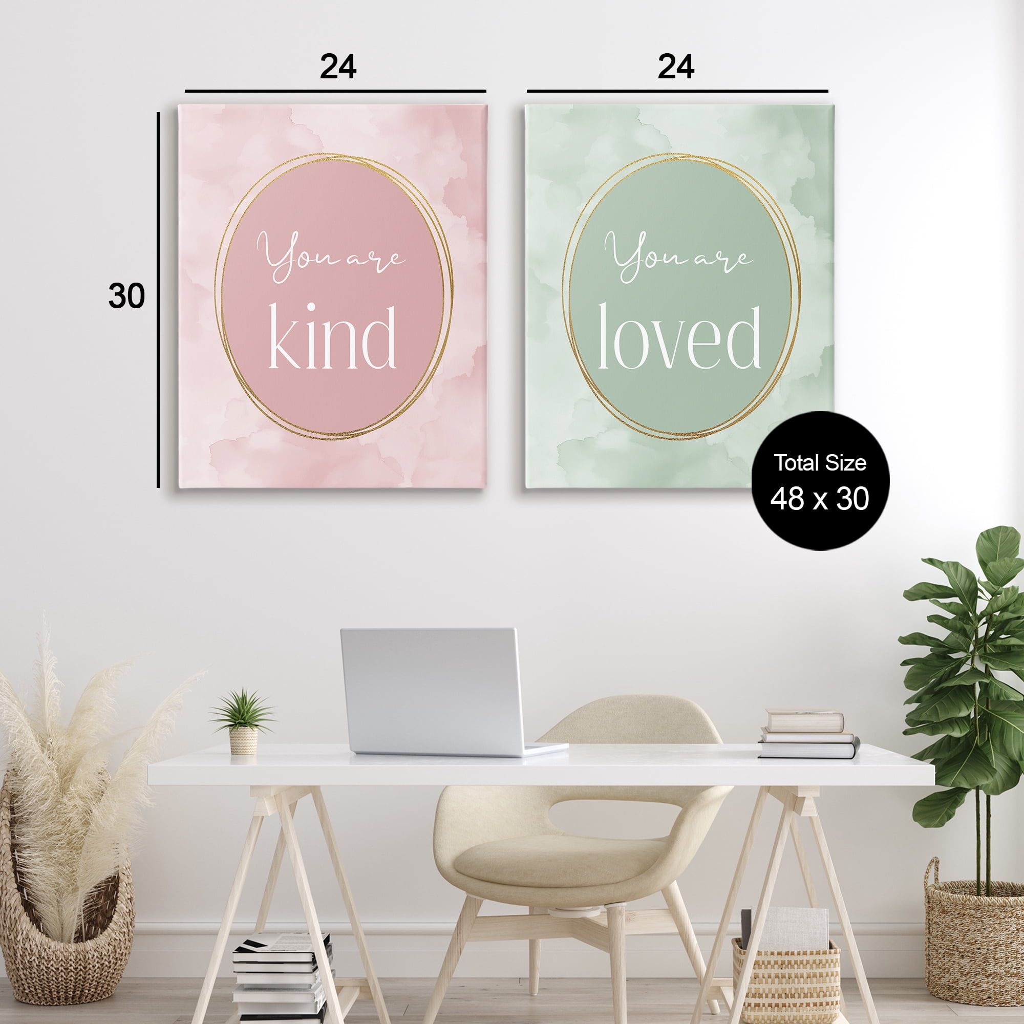Stupell Industries Pastel Golden Affirmations 2 Piece Canvas Wall Art Set, design by Christine Simpson Art