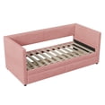 thumbnail image 4 of Modern Twin Size Upholstered Daybed with 2 Storage Drawers, Corduroy Fabric Daybed Sofa Bed Frame with Armrests and Wood Slat Support for Bedroom Living Room,Pink, 4 of 11
