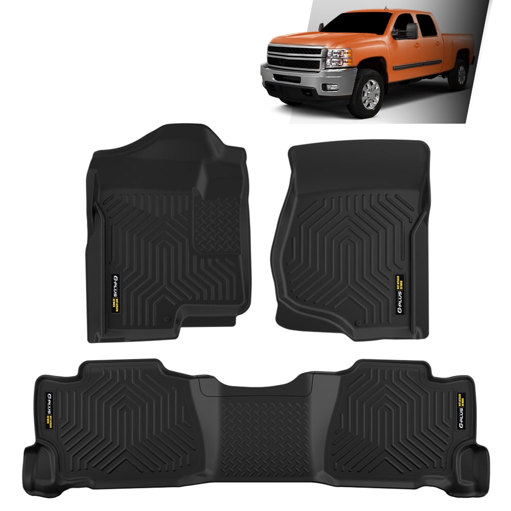 3Pcs Floor Mats TPE All Weather Full Cover Protection Black Fit for 2007-2013 Chevy Silverado/2007-2014 GMC Sierra 1500