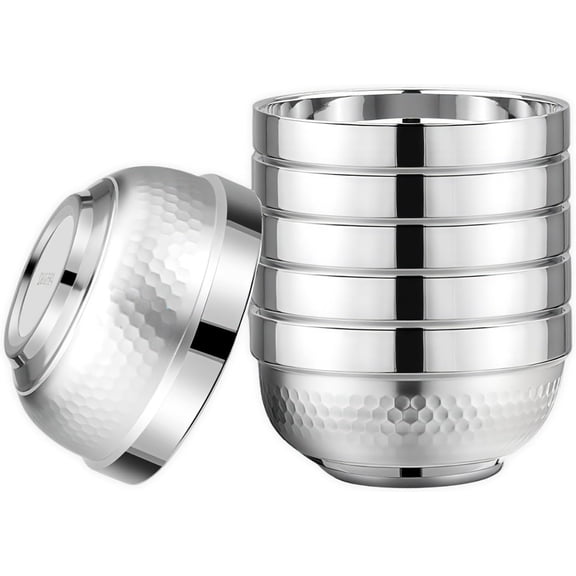 6 Pack 18/8 Stainless Steel Bowls, 17 Oz Soup Bowl Double-walled Insulated Bowls, 5 Inch Snack Cereal Bowl for Rice, Fruit, Salad Ice cream, Dishwasher Safe