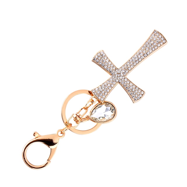 Llavero con cruz de diamantes de imitación, llavero con cruz de cristal y diamantes de imitación, llavero con cruz dorada, llavero con cruz fiel a su promesa