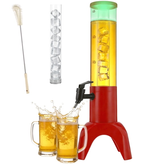 Mimosa Tower, 50 oz/1.5 L Beer Dispenser with Ice Tube, LED Light, and Cleaning Brush, Party Tabletop Drink Tower for Bar, Party, Restaurants